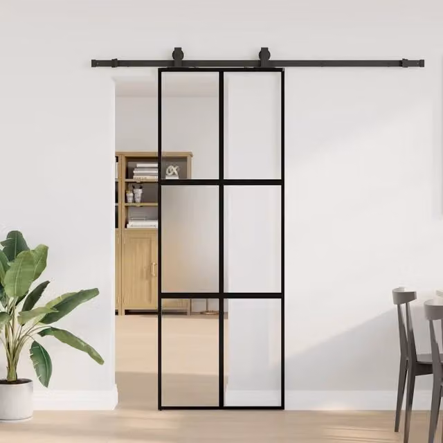 Porta Scorrevole VIDAXL in Vetro Temperato Trasparente con Ferramenta in Alluminio Nero L: 76 cm, H: 205 cm – 1