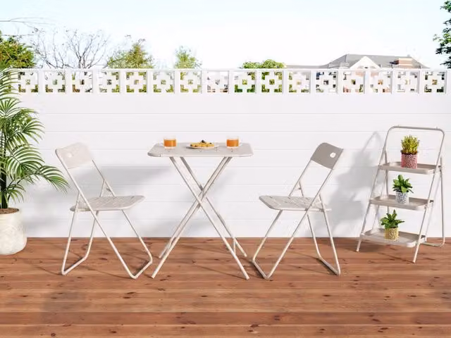Set da bistrot pieghevole da esterno in 3 pezzi, set di mobili da giardino pieghevoli con rivestimento E, 2 sedie e 1 tavolo, set da conversazione