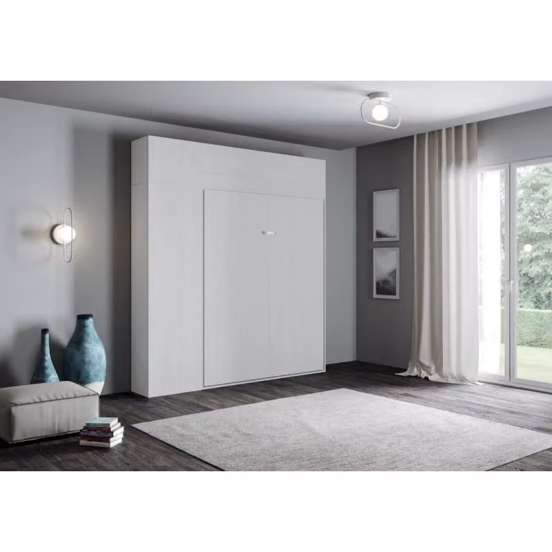 Letto a scomparsa verticale Kentaro Itamoby con colonna e pensili - Bianco Frassino - L/P/H: 250.5 x 140 x 215 cm – 2