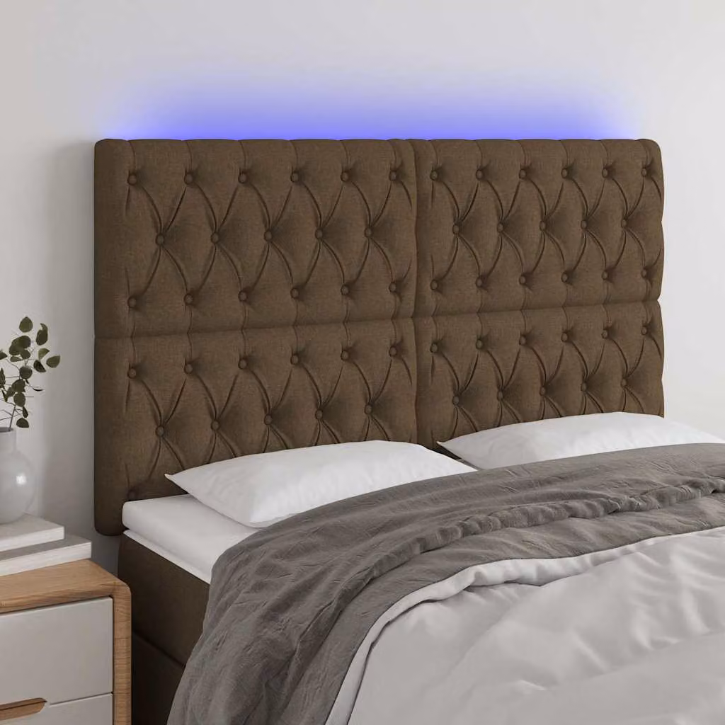 Testiera con LED e porta USB vidaXL in tessuto marrone con illuminazione integrata L: 144 cm, P: 7 cm, H: 118-128 cm – 1