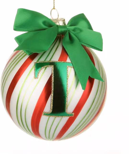 Pallina di Natale Circus KASANOVA in vetro verde con lettera T, diametro 10 cm