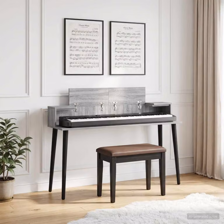 Scrivania da studio moderna vidaXL in MDF laminato grigio L: 130 cm, P: 36 cm, H: 19,5 cm