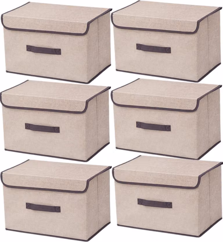 Cesto portaoggetti in tessuto, dimensioni 36x23x24 cm, confezione da 6 pezzi, con coperchio e maniglie, ideale per abbigliamento