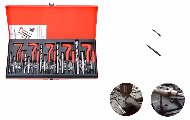 Kit di riparazione filetti, 131 pezzi, custodia in metallo, compatibile con filetti da M5 a M12, include maschi e punte, con inserti filettati inclusi