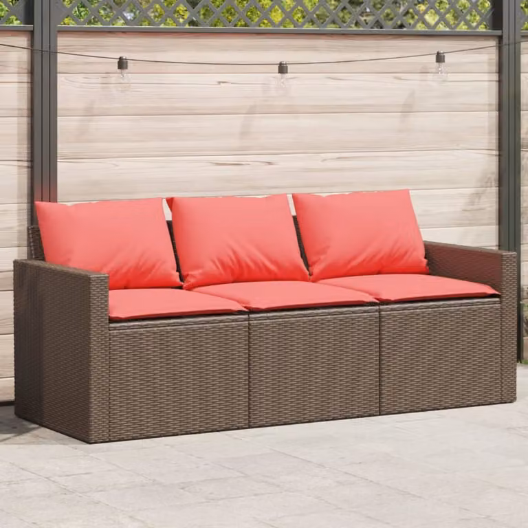 vidaXL Divano da Giardino a 3 Posti in Polyrattan Marrone con Cuscini Imbottiti e Rivestimenti Rimovibili