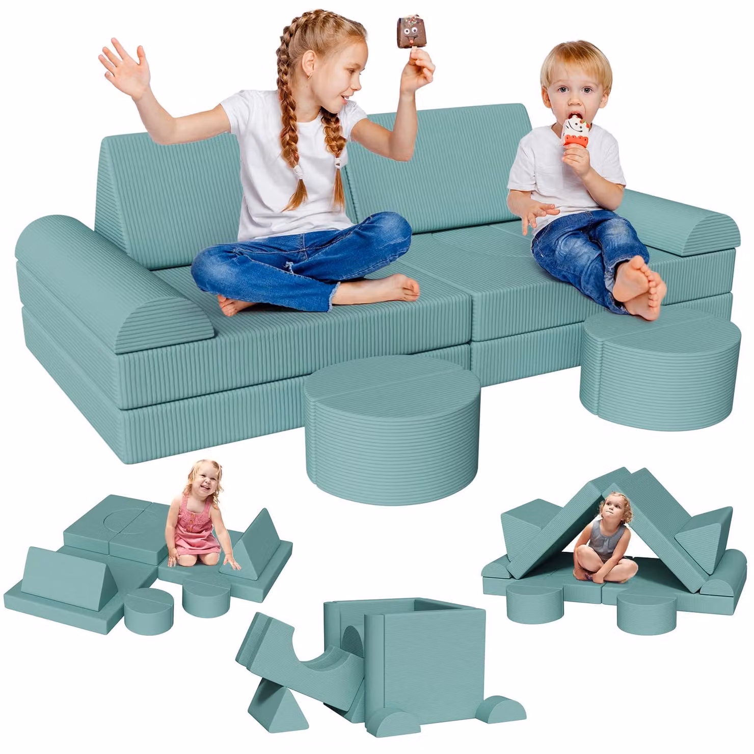 Divano giocattolo Clevich per bambini, divano modulare per bambini, Oeko-Tex Standard 100