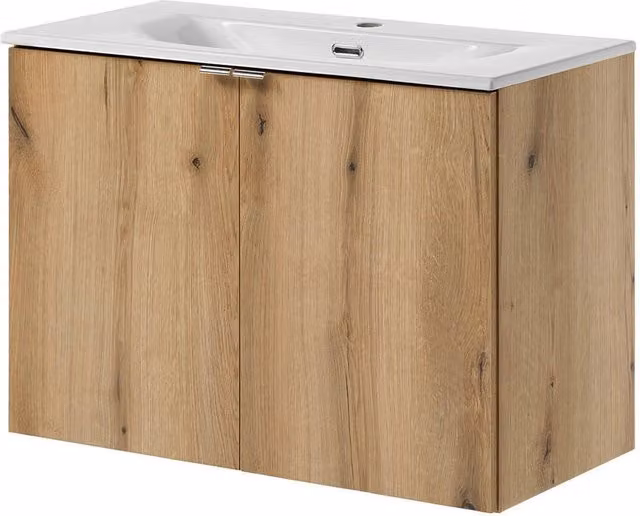 Armadio Pensile Sottolavabo NEWPORT con Lavandino 80x57x39 cm Effetto Rovere [en.casa]