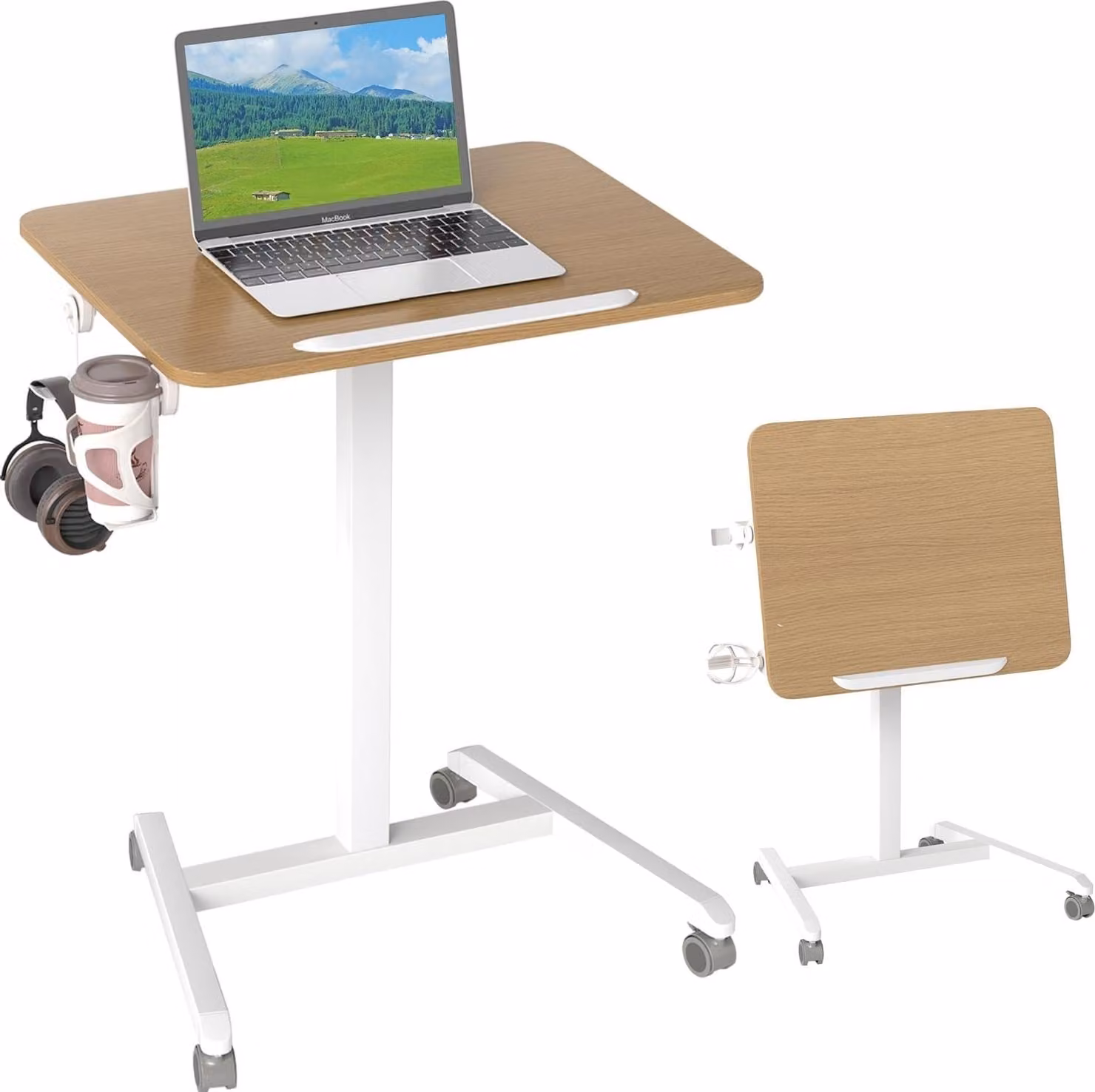 Scrivania per laptop regolabile con ruote e piano inclinabile, 76-111 cm