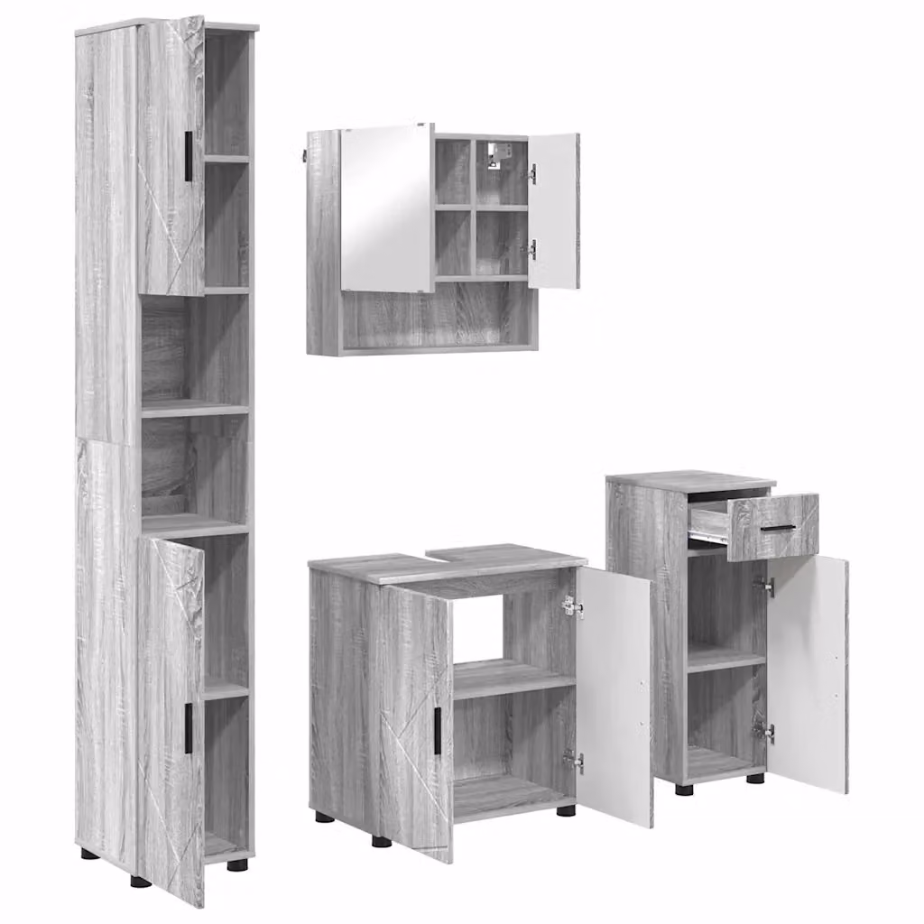 Set di mobili per il bagno moderno vidaXL composto da 4 pezzi in MDF, include base lavabo, armadietto con specchio, colonna e mobile laterale, L/P/H: 61 x 35 x 64 cm – 2