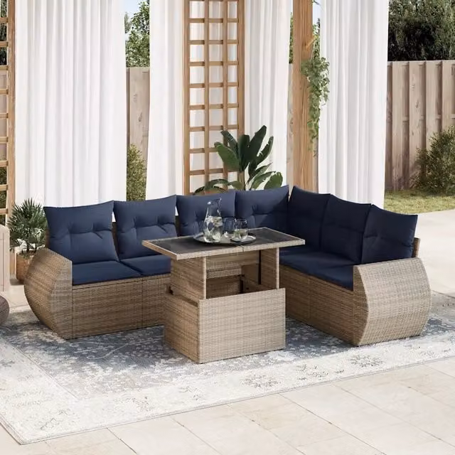 Set Divani da Giardino 7pz con Cuscini Grigio Polyrattan Acacia 3326652