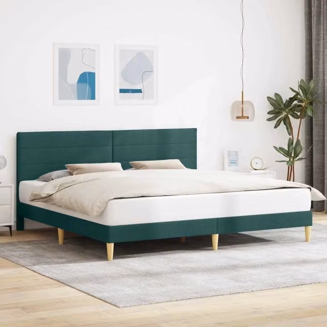 Struttura letto con giroletto in tessuto verde scuro L/P/H: 200 x 200 x 102 cm