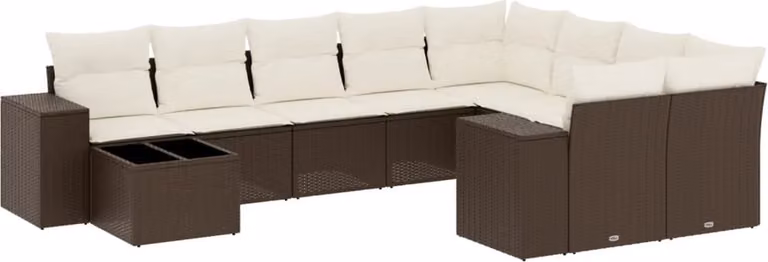 Set Divani da Giardino 10pz con Cuscini in Polyrattan Marrone