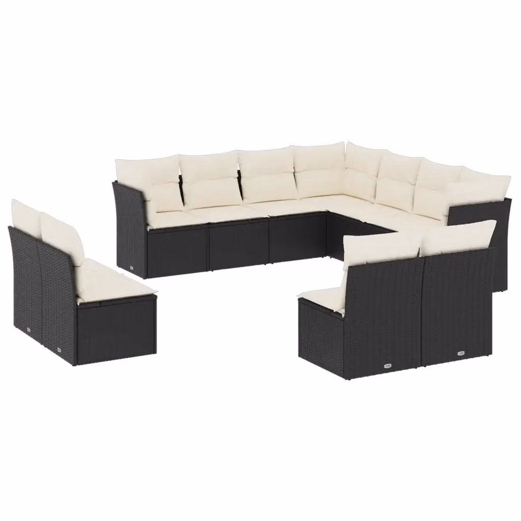 Set di divani da giardino vidaXL 11 pz in polyrattan nero con cuscini e struttura in metallo a forma di L – 2