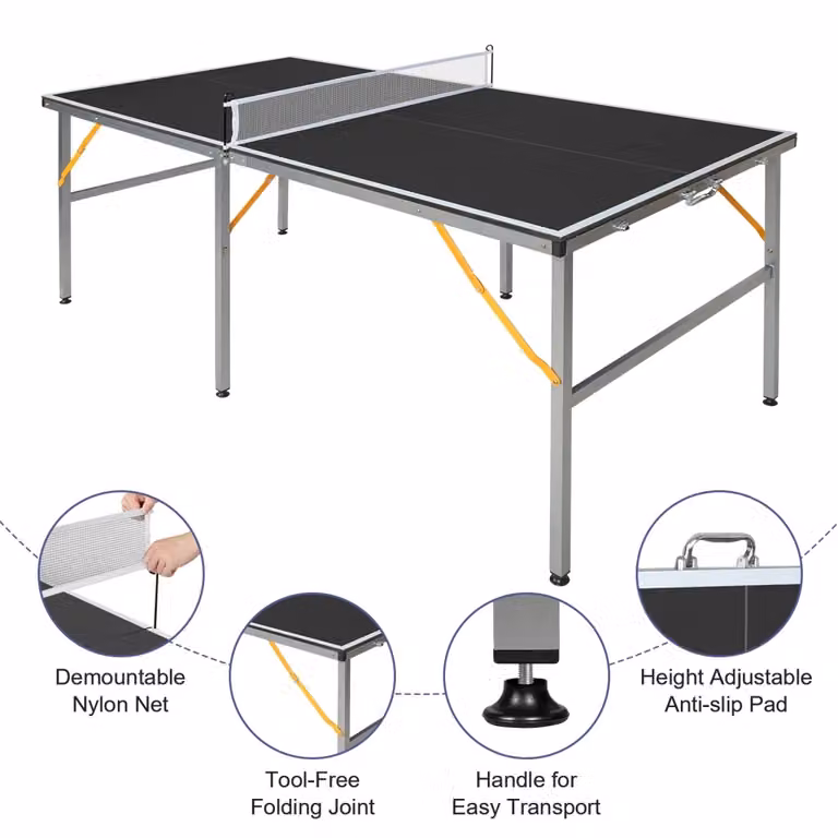 Tavolo da ping pong REDOM nero con piano pieghevole in MDF laminato e struttura in metallo