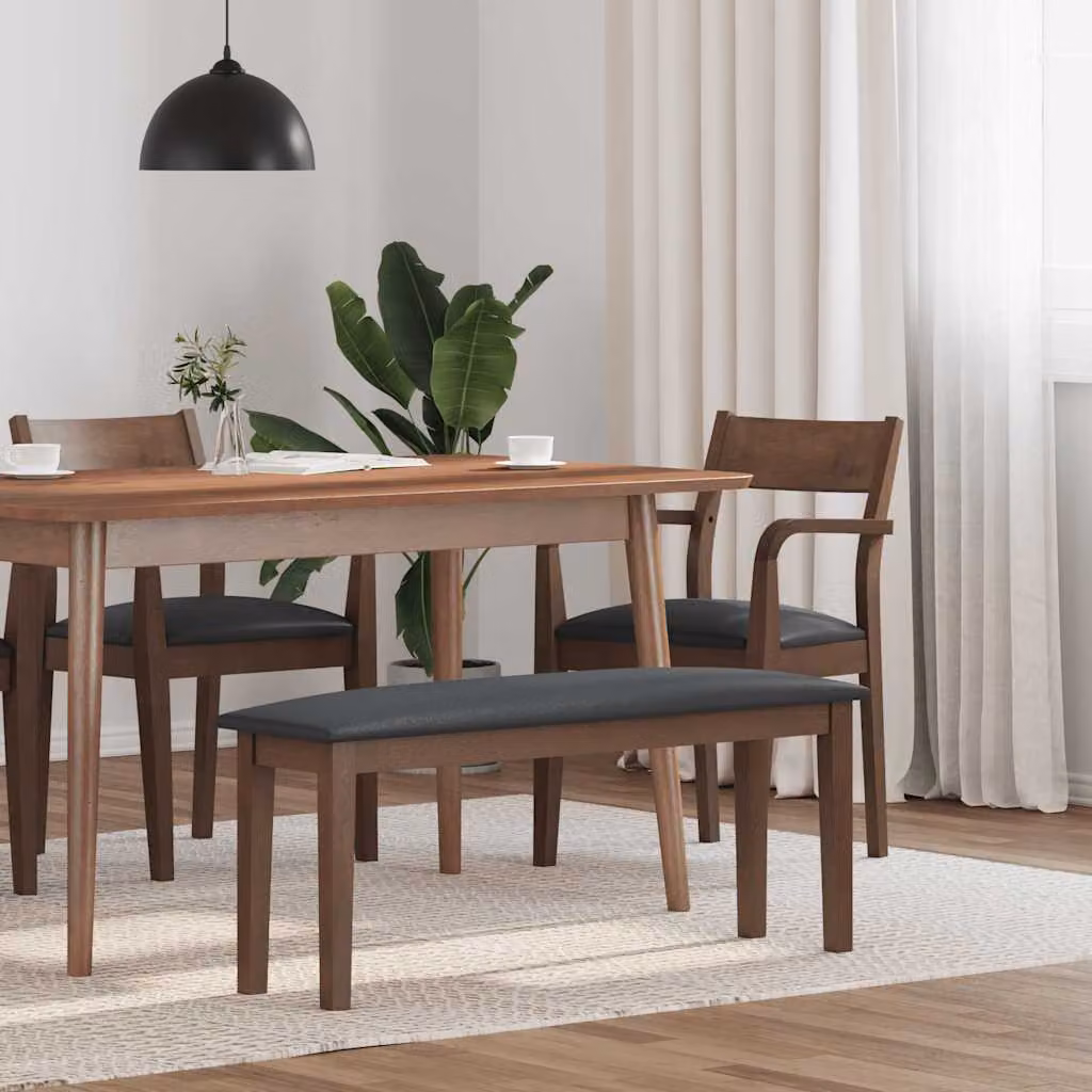 Panca moderna vidaXL in legno con seduta in ecopelle per cucina e sala da pranzo, L: 110 cm, Colore Marrone e Nero