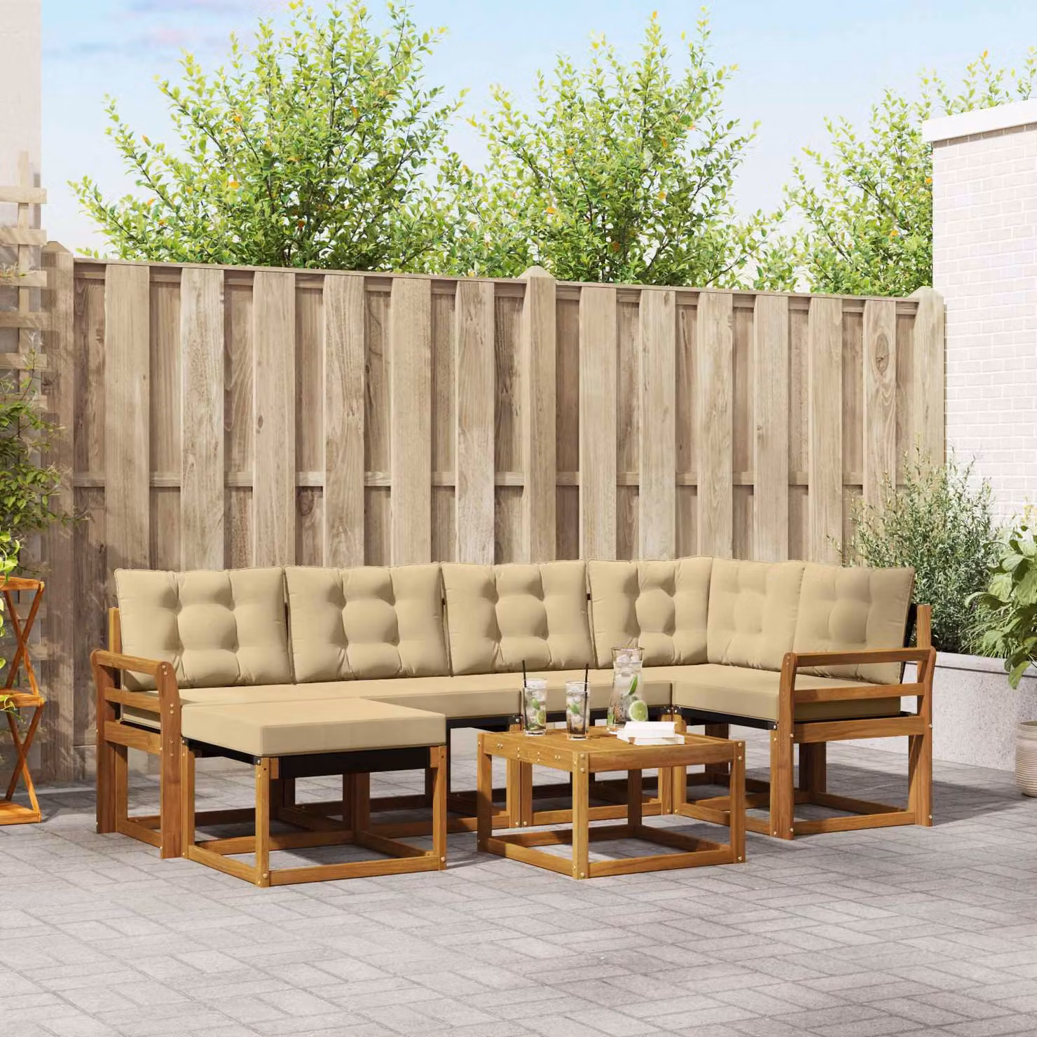 Set di divani da esterno vidaXL 7 pz in legno di acacia con cuscini beige e marrone