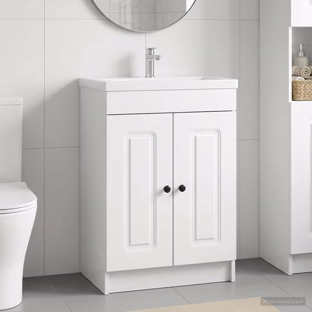Mobiletto da bagno sotto il lavello vidaXL Bianco Lucido con ante a battente e ripiani interni