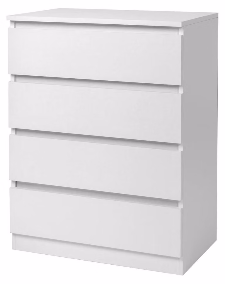 Comodino con 4 cassetti, colore bianco, dimensioni 60x38x78 cm