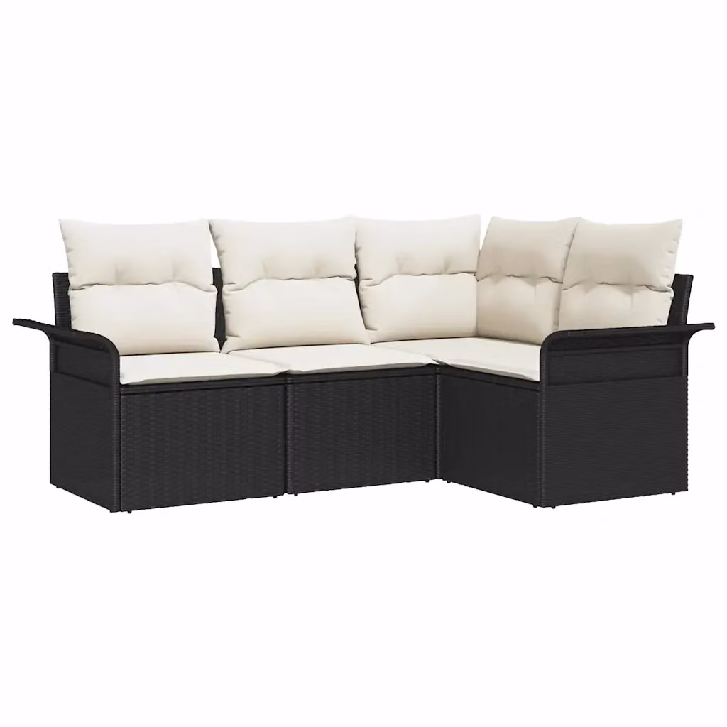 Set Divano da Giardino L-Shape vidaXL in Polyrattan Nero con Cuscini e Contenitore per l'Archiviazione – 2