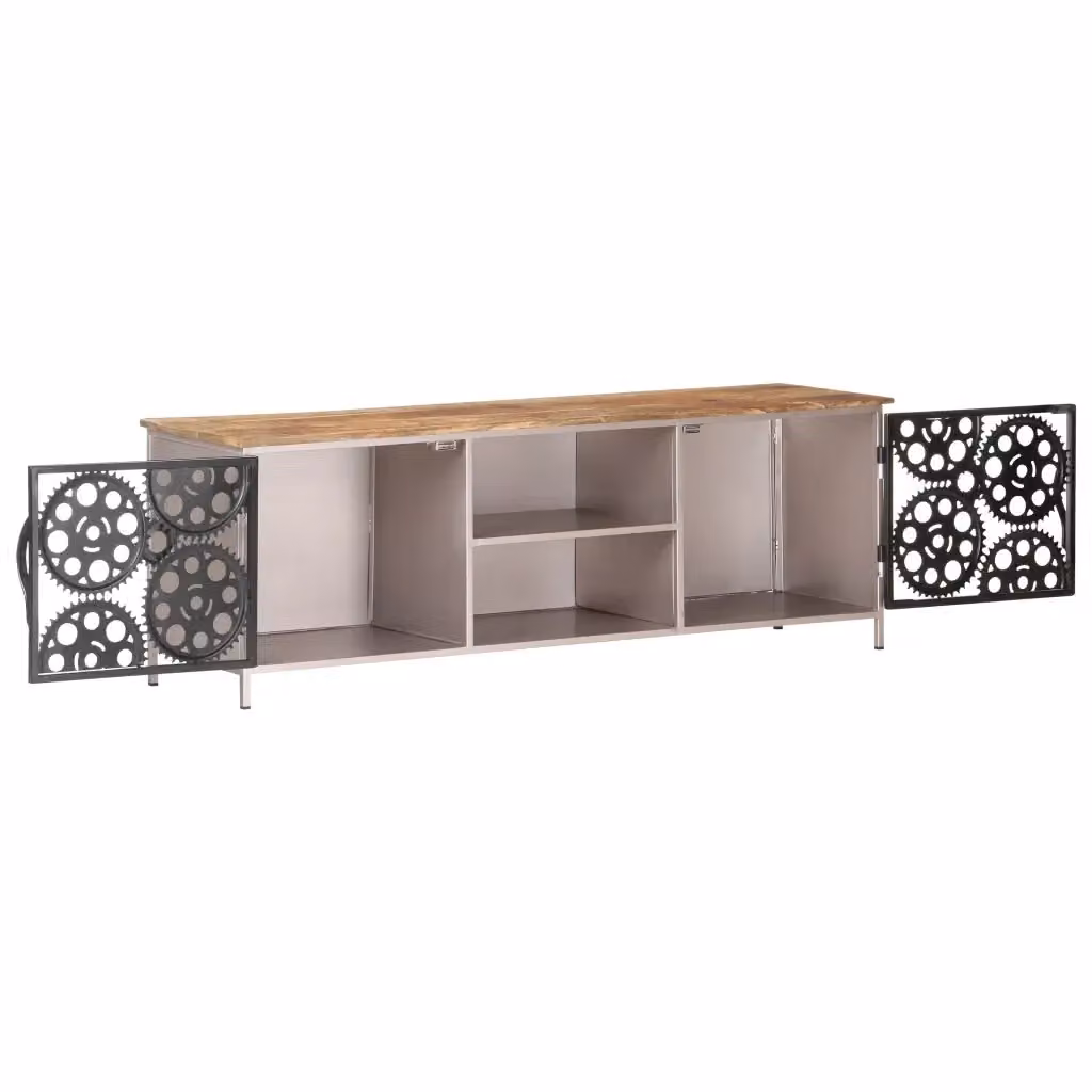 Mobile Porta TV vidaXL in Legno di Mango e Metallo, Stile Industrial, Marrone, L 120 x P 30 x H 40 cm – 2