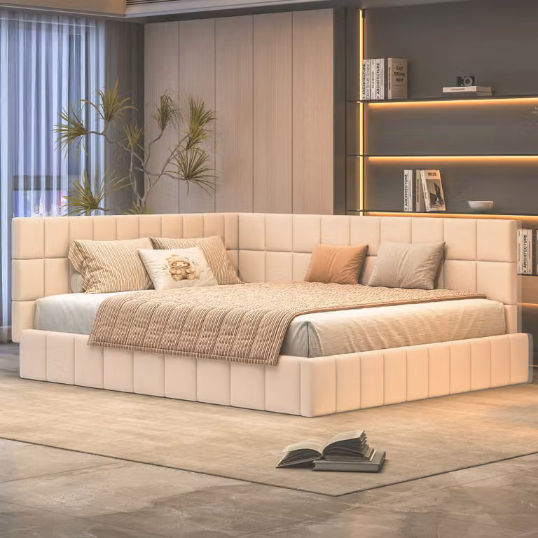STILVORA Divano letto 160×200 cm, letto matrimoniale imbottito, divano letto con rete a doghe e testiera, tessuto in velluto, beige (senza materasso)