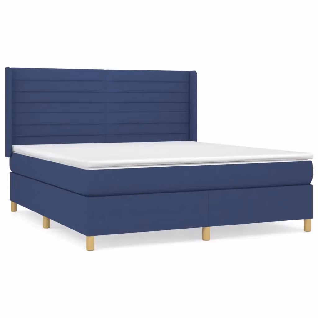 Letto Ibrido vidaXL con Giroletto a Molle e Materasso in Tessuto Blu e Bianco L/P/H: 160 x 200 x 128 cm – 2