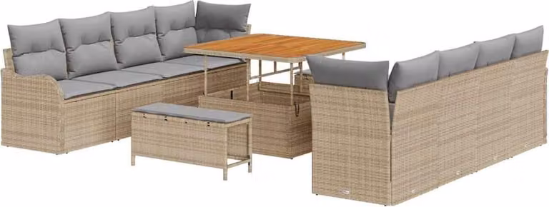 Set Divano da Giardino con cuscino 11 pcs Beige polyrattan