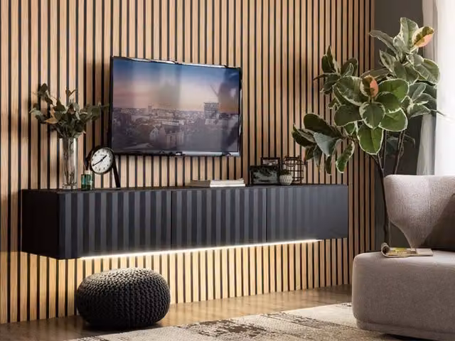 Mobile porta TV Fossa DMORA con un ripiano, moderno, nero e antracite, L/P/H: 192 x 42 x 32 cm – 1