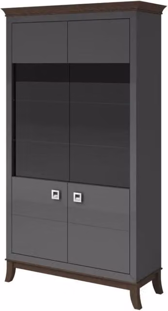 Vetrina design con 2 ante in vetro collezione PALACE Meublorama, colori grigio e rovere scuro, H: 207 cm, L: 116 cm, P: 44 cm