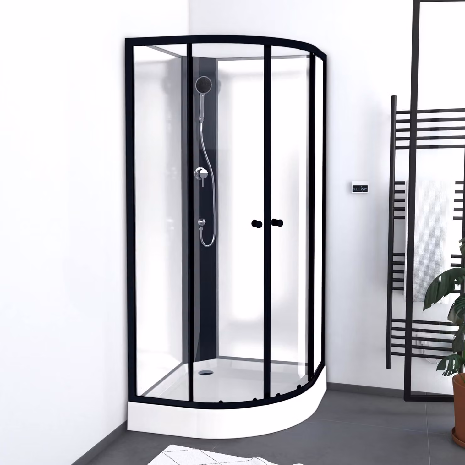 Doccia completa MARWELL Doccia completa Factory 85 x 85 x 200 cm - Doccia in set completo incluso piatto doccia e rubinetto - Doccia rotonda con ingresso frontale