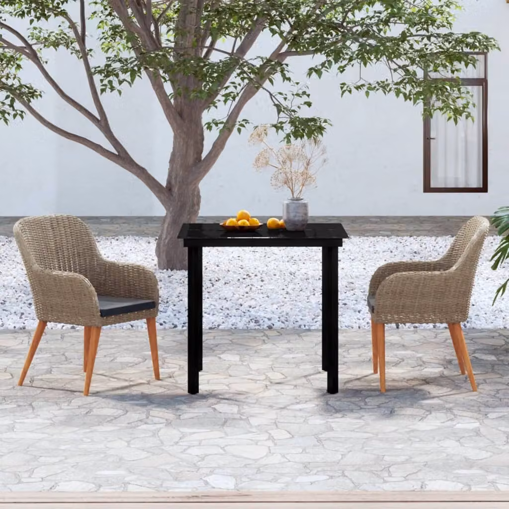 The Living Store Set da pranzo da giardino 3 pezzi con cuscini Brown