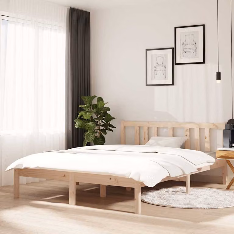 Giroletto Double vidaXL in legno massello di pino marrone con doghe fisse L: 135 cm, P: 190 cm