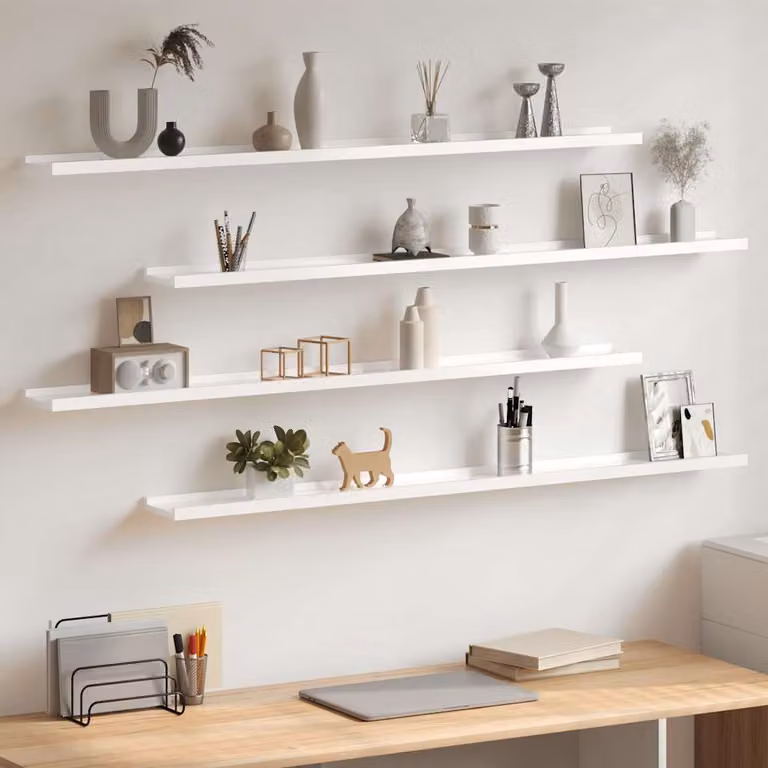 Set di 2 mensole da parete vidaXL in MDF bianco lucido L: 115 cm, P: 9 cm, H: 3 cm