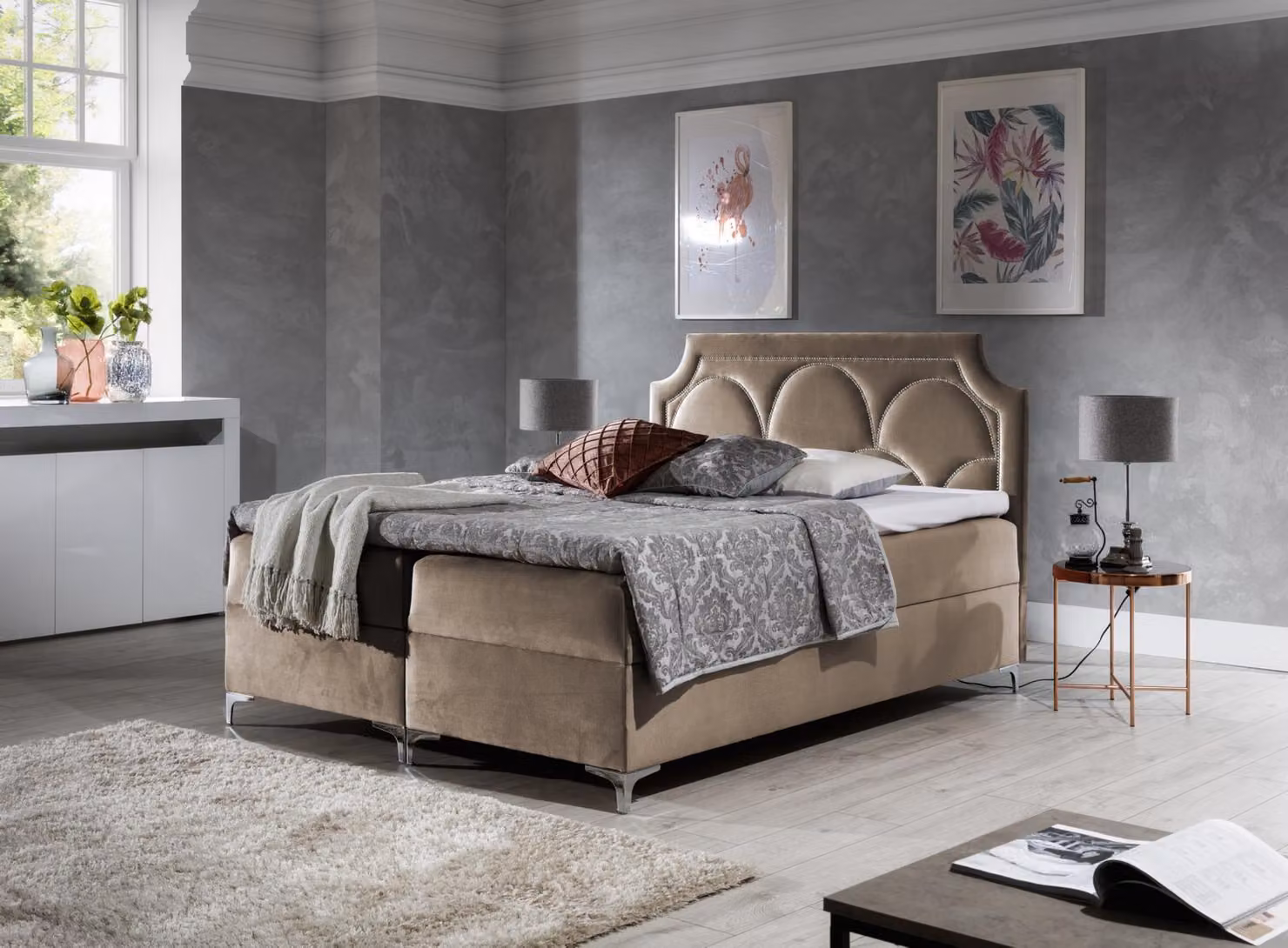 Doppel Hotel Polsterbett Bett Schlafzimmer Betten Boxspringbett Textil Design