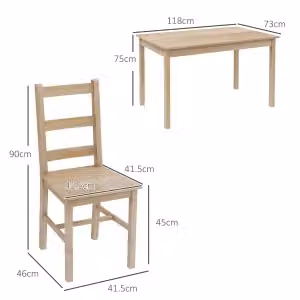 Set da pranzo REDOM in legno di pino oliato composto da tavolo rettangolare e 4 sedie, stile scandinavo, colore marrone e beige, L: 118 cm, P: 73 cm, H: 75 cm – 2