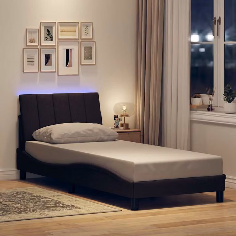 vidaXL Giroletto Hanko Moderno Marrone con Illuminazione Sotto il Letto e Porta USB, L/P/H: 90 x 190 cm