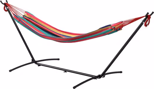 Amaca Outsunny autoportante con supporto regolabile e borsa di trasporto, Rosso, L: 310 cm, P: 117 cm, H: 105 cm