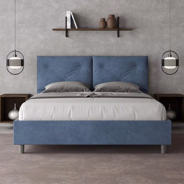 Letto contenitore queen size Appia Large Ityhome imbottito in microfibra blu L 150 cm x P 210 cm