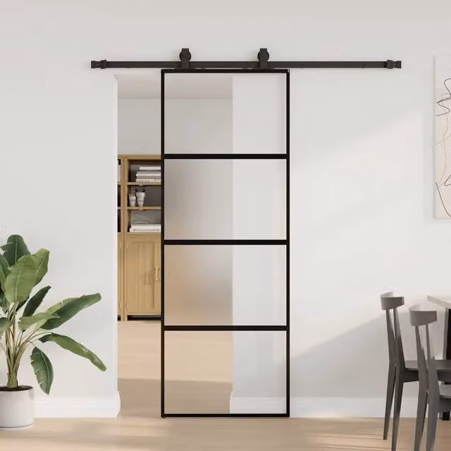 Porta Scorrevole Moderna vidaXL in Vetro Trasparente e Alluminio con Ferramenta Nera L: 76 cm, H: 205 cm