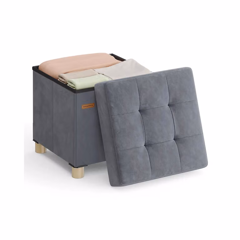 Pouf Contenitore in Velluto 37 L, Grigio Ardesia