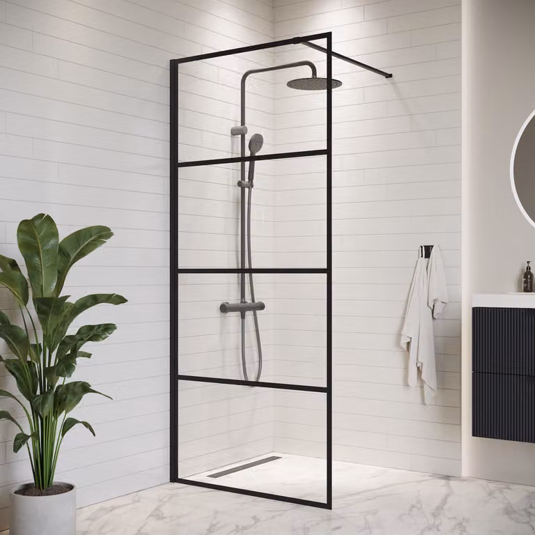 Badplaats Parete Doccia Essos 60 x 200 cm – Nero – Doccia Walk-In 8 mm Vetro di Sicurezza