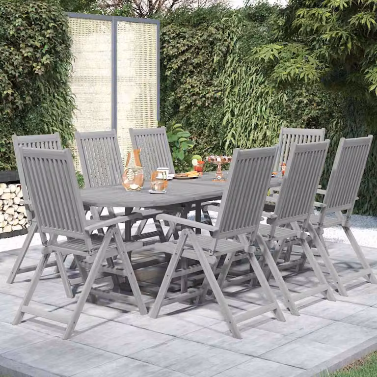 Set da pranzo da giardino vidaXL in legno di acacia grigio, 9 pezzi