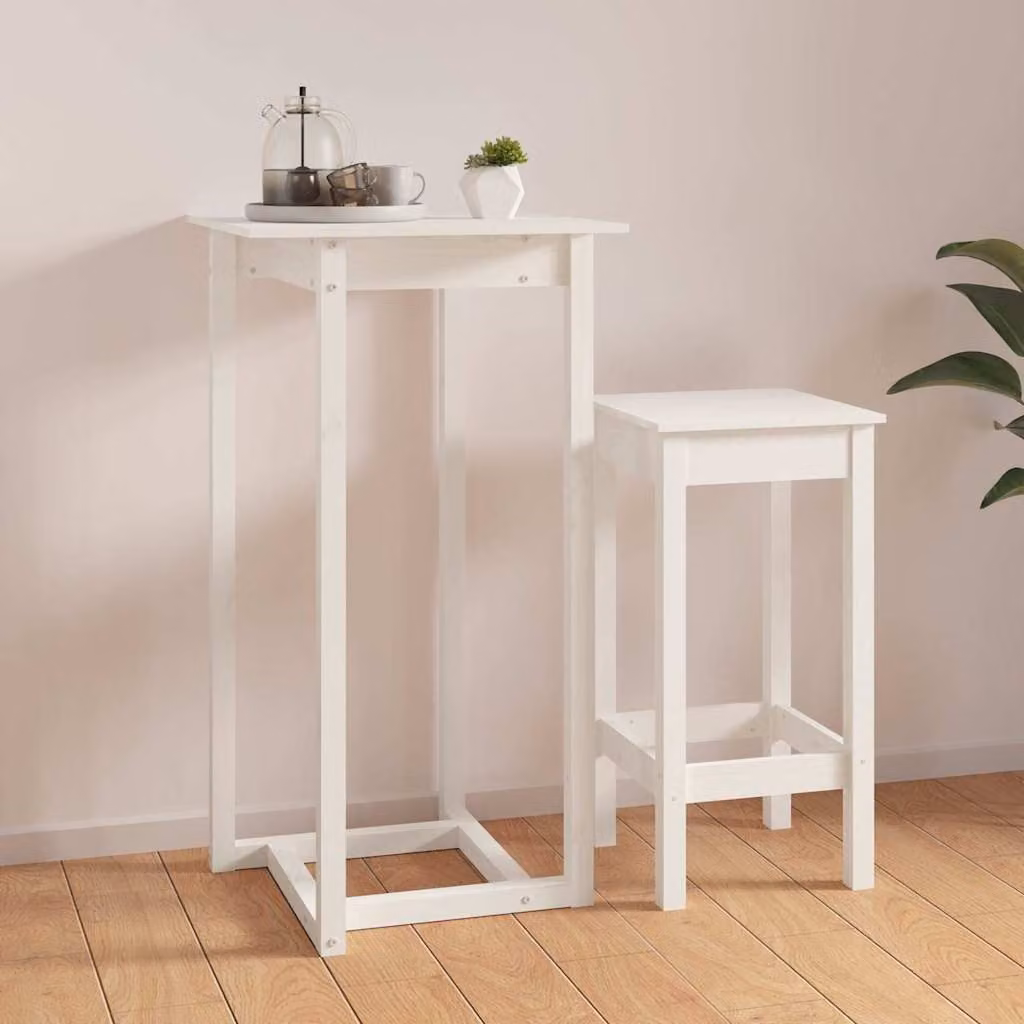 vidaXL Tavolo da Bar Quadrato in Legno Massello di Pino Bianco L/P/H: 60 x 60 x 110 cm