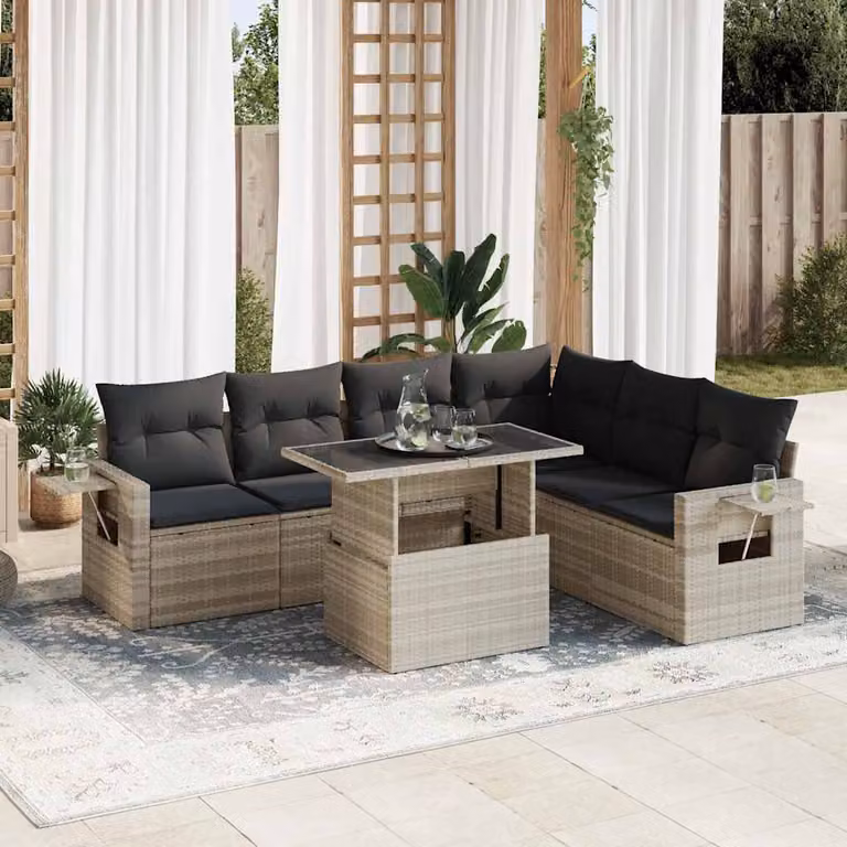 Maison Exclusive - Set da giardino 7 pezzi con cuscini Grigio chiaro Polyrattan