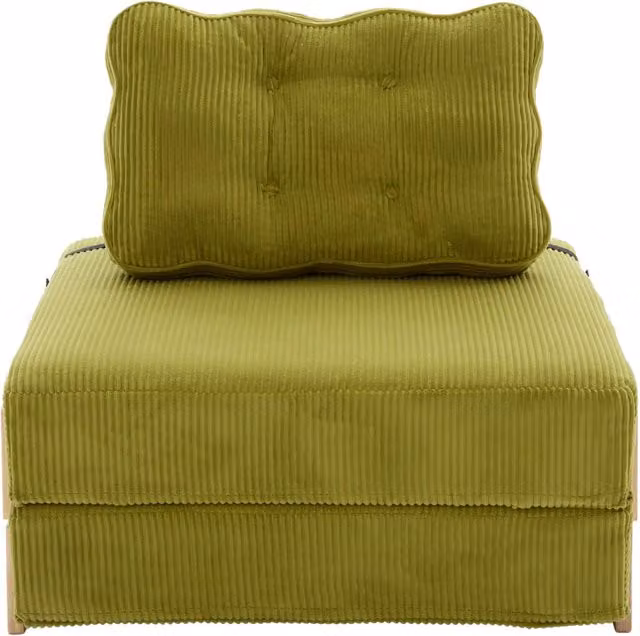 Poltrona letto convertibile Chicfurn in velluto a coste verde con struttura in legno massiccio e imbottitura in schiuma in stile scandinavo