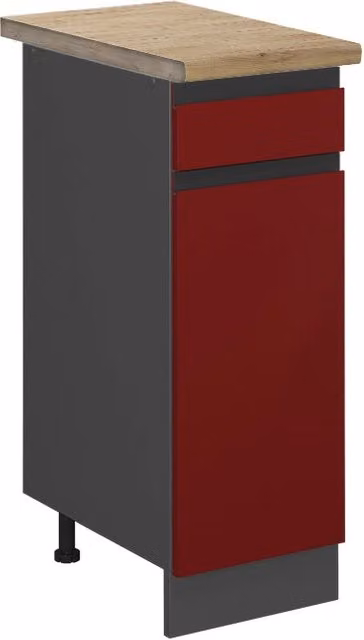 Mobiletto base per cucina Vicco R-Line J-Shape Rosso/Antracite/Oro con finitura Rovere, L: 30 cm, H: 60 cm, P: 81,6 cm – 1
