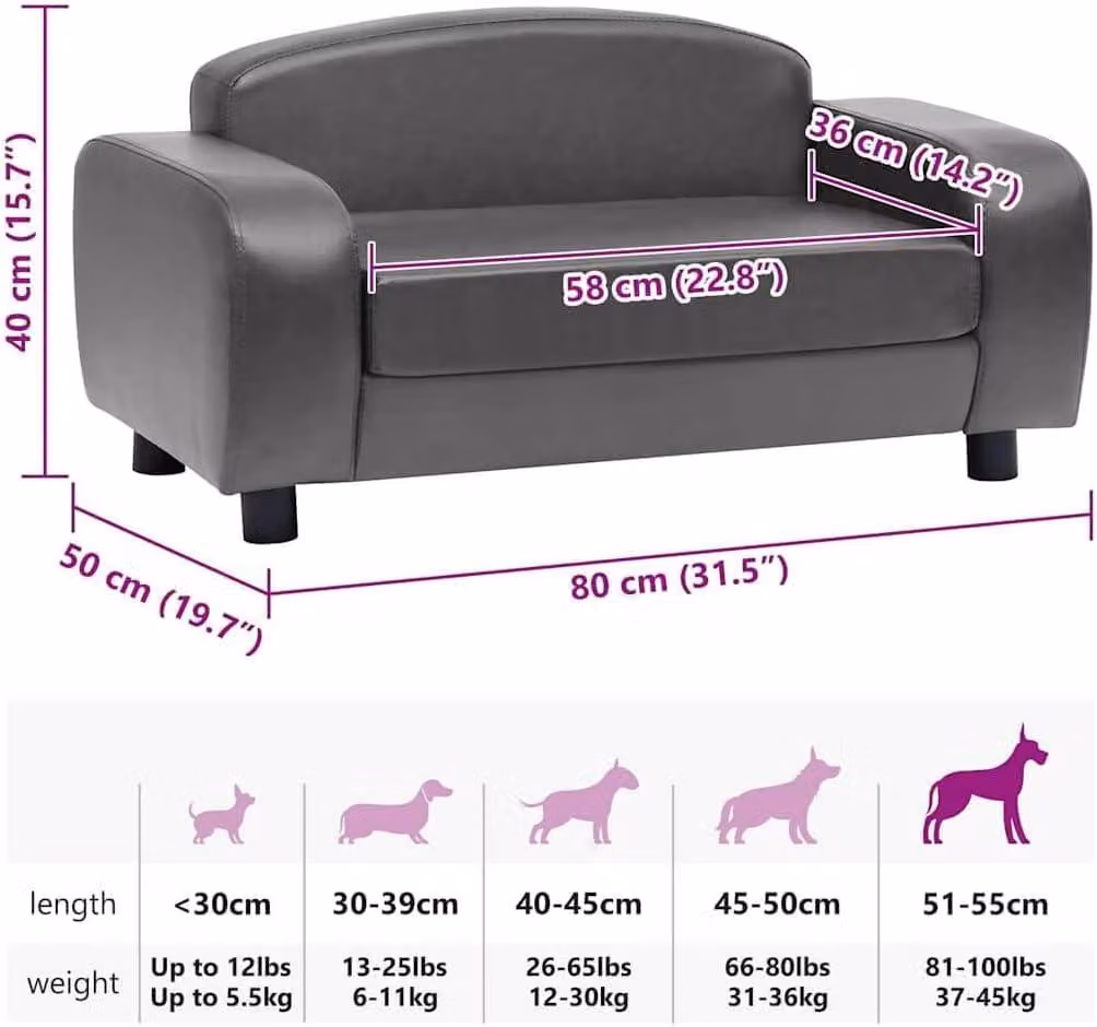 Divano per cani marrone - Ecopelle - 80x50x40 cm - Cuscino lussuoso per cani di piccola taglia e gatti