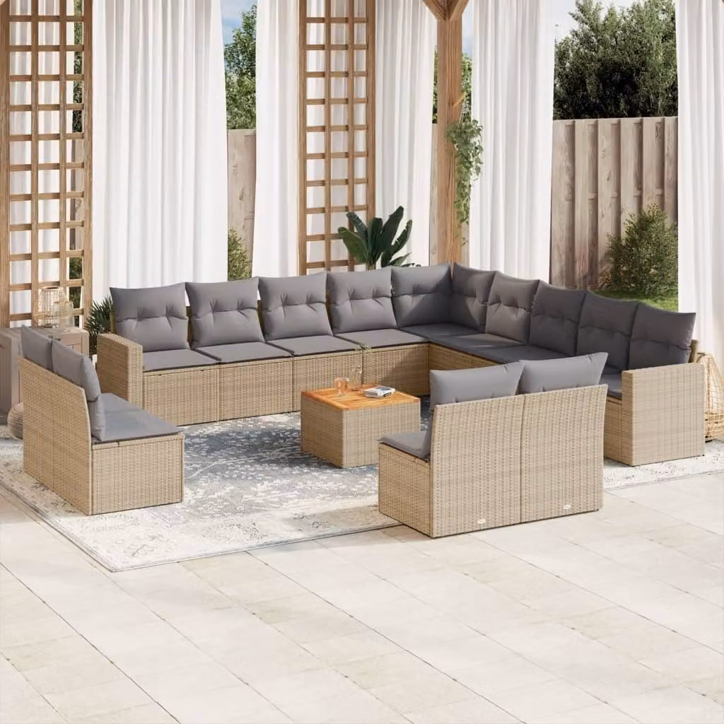 Maison Exclusive - Set Divano da Giardino 14 pz con Cuscini Beige Misto Polyrattan