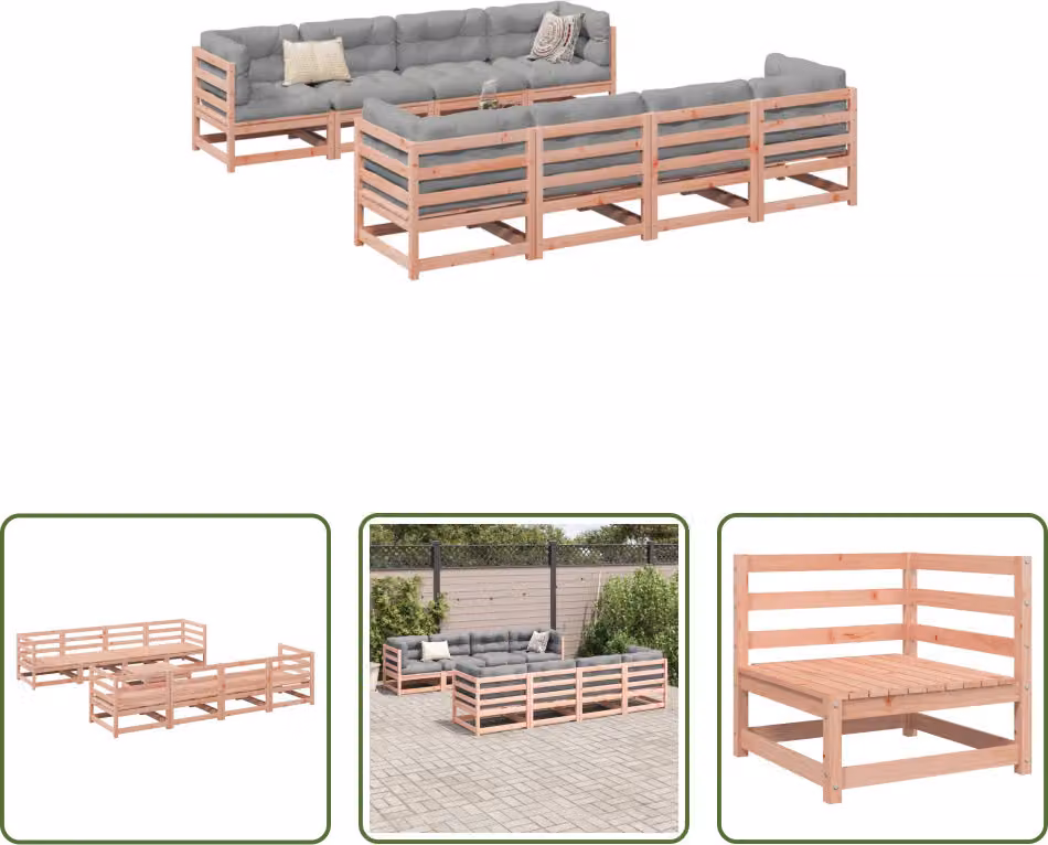 The Living Store Set di divani da giardino 9 pezzi in legno massiccio di abete Douglas