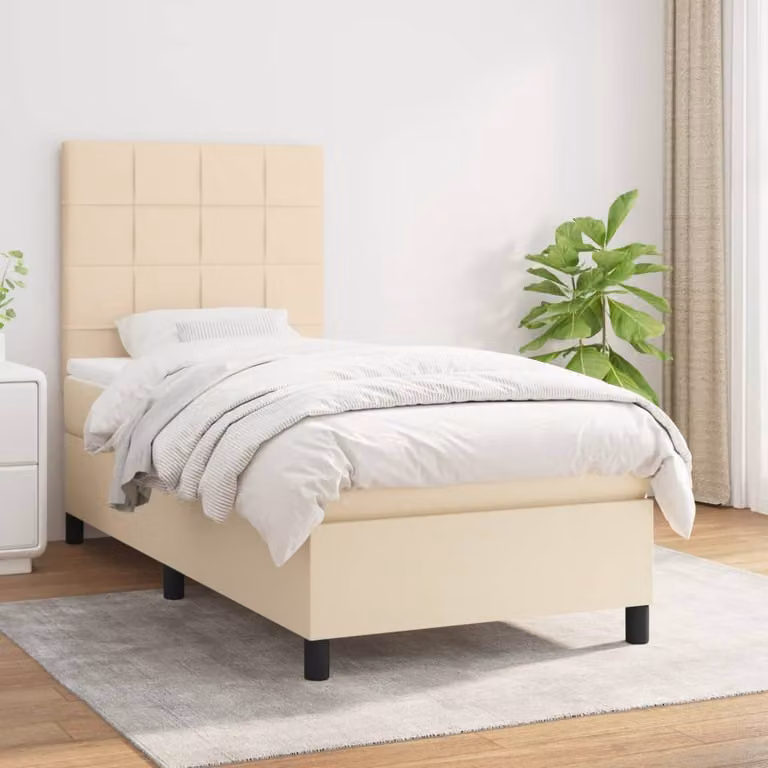 Letto Ibrido vidaXL con Giroletto a Molle e Materasso a Tasche in Tessuto Beige e Bianco L/P/H: 100 x 200 x 128 cm